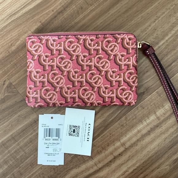 BNWT Coach Rouge Pink Monogram Corner Zip Wallet/Wrislet - Picture 3 of 5